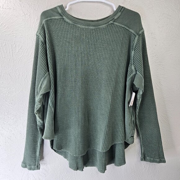 Free People One Blake Thermal Shirt XL Green Oversized Relaxed Streetwear Top - Picture 1 of 14
